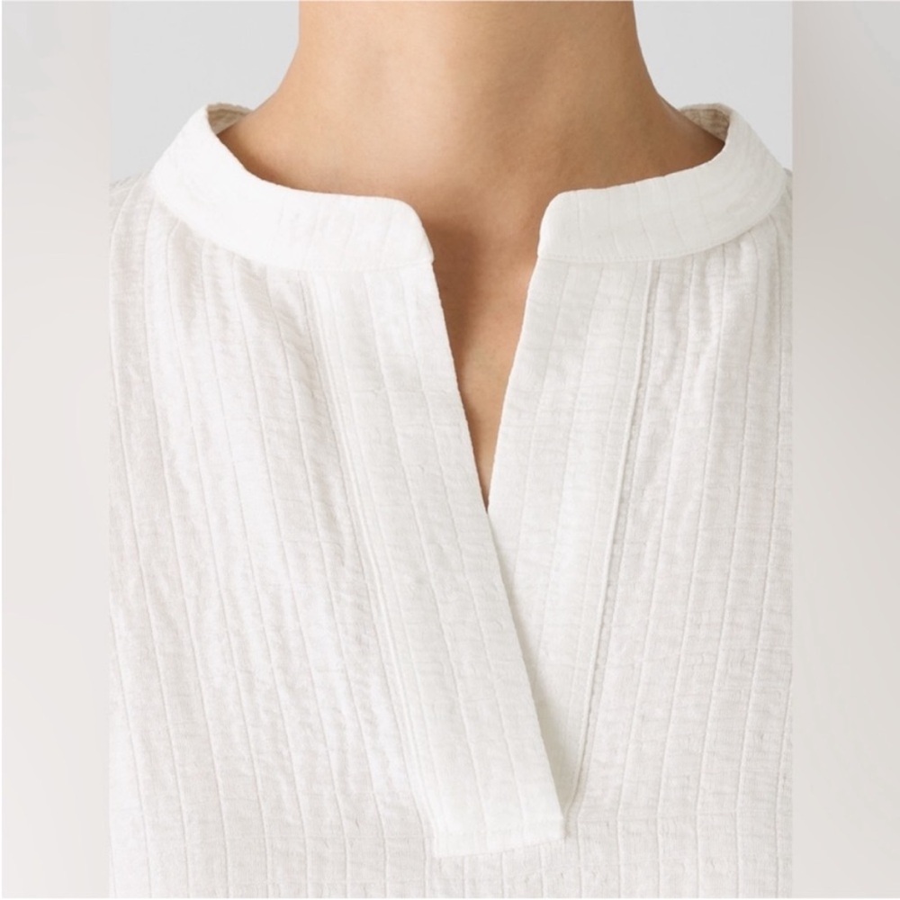 Eileen Fisher Silk Linen Box Band Collar Top Size Large - Picture 4 of 8